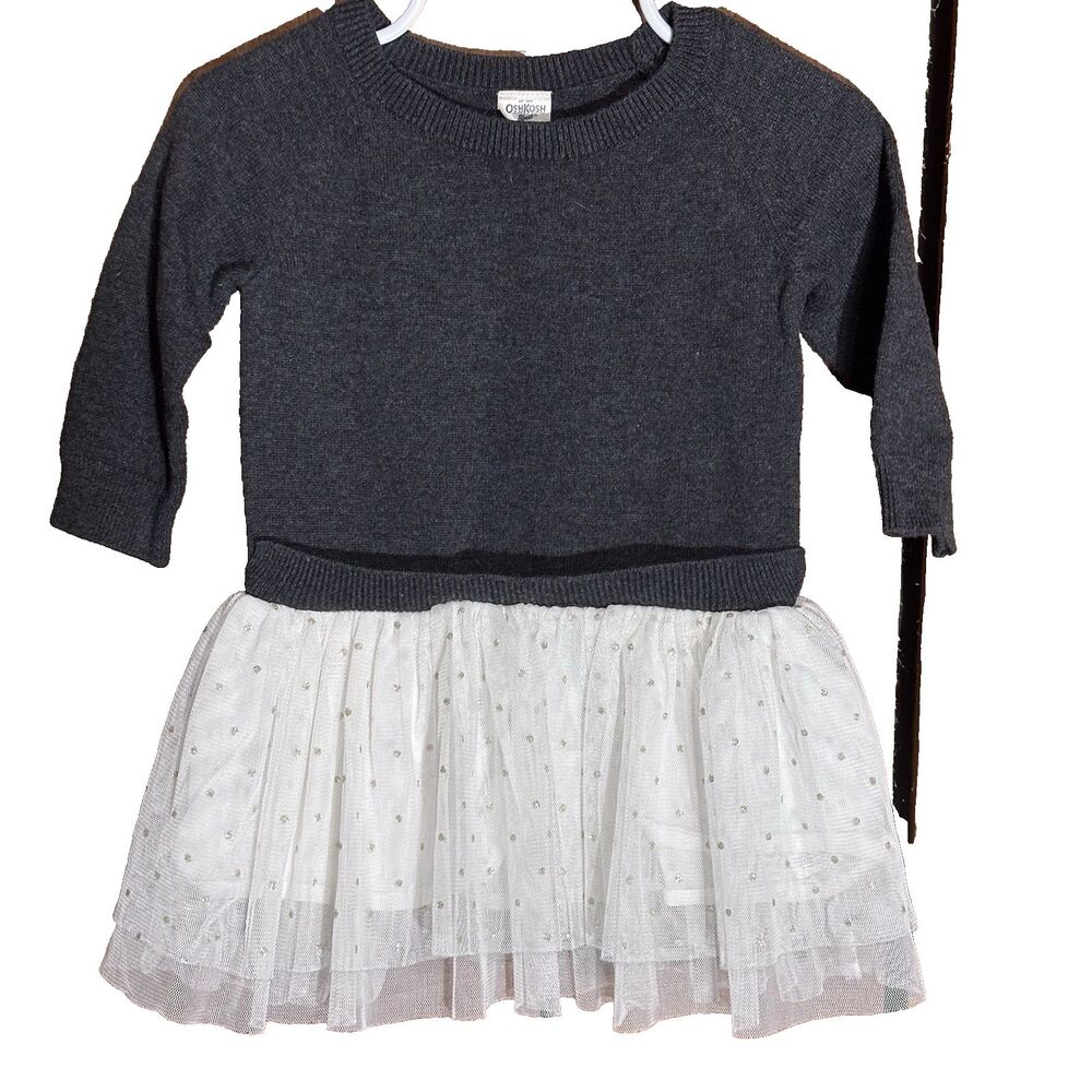 OshKosh B’gosh Sweatshirt Tutu Dress Gray & White /Gold Dot Long Sleeve  12 M